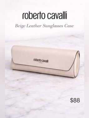 Roberto Cavalli Beige Leather Sunglasses Case Firenze Logo